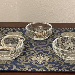 Oleg Cassini Crystal Bowls Round 4 1/2" X 2" Etch Signed Set of 3