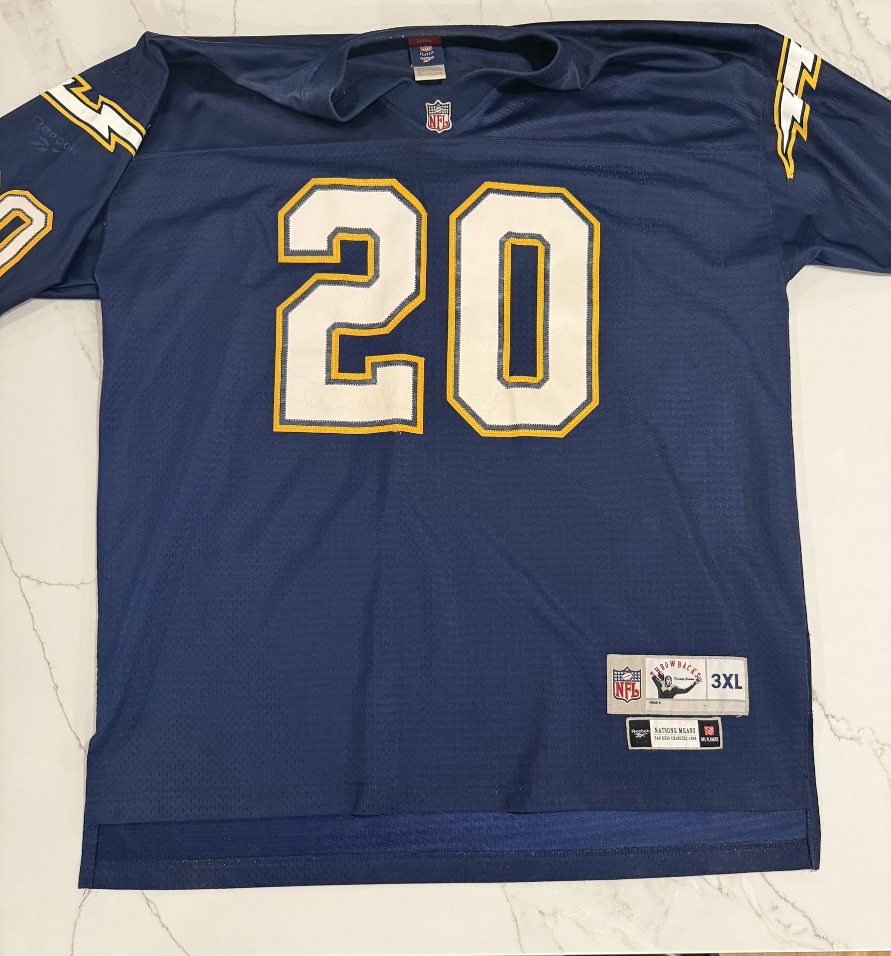 Chargers Natrone Means #20 Jersey – Reebok Gridiron Classic – 3XL 