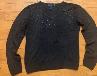 KAREN SCOTT   Charcoal Gray Rhinestone Embellished Sweater SIZE L