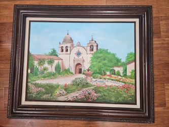 Large Original Framed Oil Painting "Mission Carmel" by Eddie McCulley - 30" x 36"