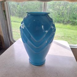 Vintage Glass 17 inch Floor Vase Jardiniere in a Beautiful Blue Art Deco Style
