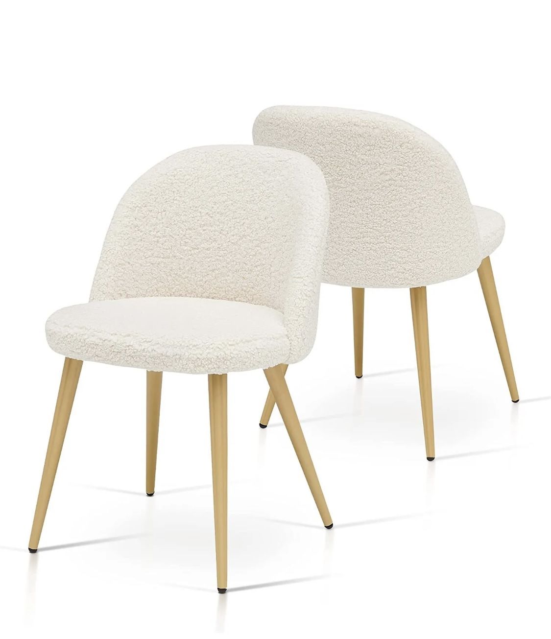 Boucle Dining Chair Set of 2 with Metal Legs Cream Color