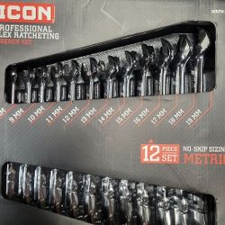 Icon Metric Flexable Ratchet Wrenches 12pc Firm
