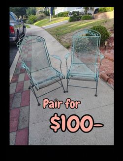 SET OF 2- VINTAGE WROUGHT IRON COIL SPRING ARM CHAIR OUTDOOR