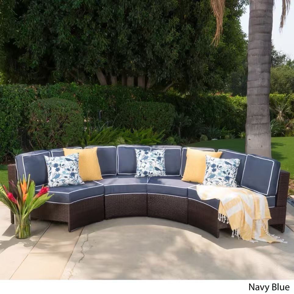4pc Curved Outdoor Patio Wicker Couch Set