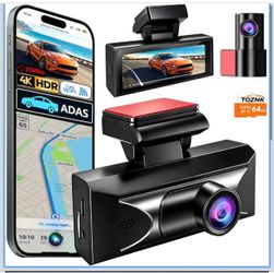 4K Dual Dash Cam Front and Rear,Starlight Night Vision G Sensor ADAS 5.8GHz Wi-Fi DashCam,Dual Dash Camera for Cars with 64GB Card GPS ,APP Control, H