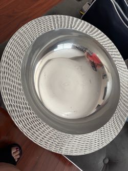 Large Silver Metal Serving Bowl