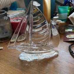 Made In Germany Over 24% Lead Crystal Lenox Art Glass Sailboat Schooner Paperweight 