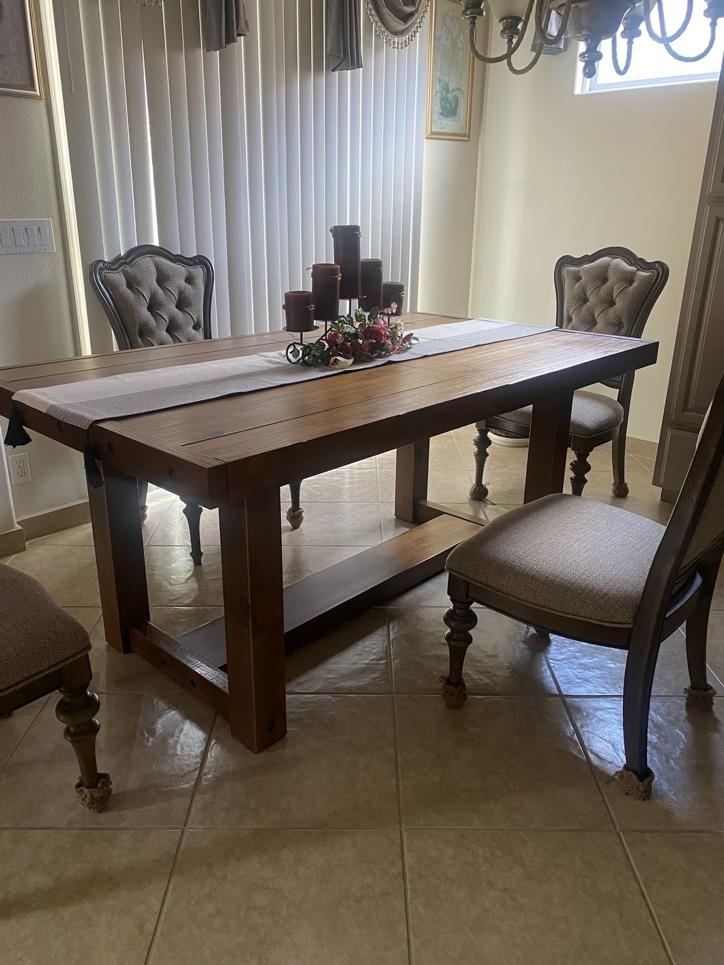 Dark Hardwood Dining Table Set