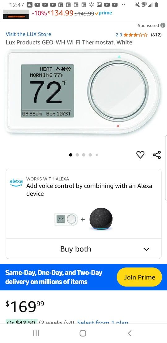 Brand New LUX/GEO WiFi Thermostat (Black) 