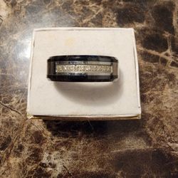 Stainless Steel Black Enamel Diamond Band 