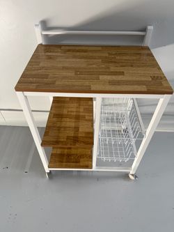 Rolling Kitchen Cart with Butcher Block Top