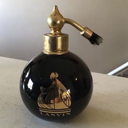 Vintage Collectible Lanvin Round Black Glass Perfume Bottle 