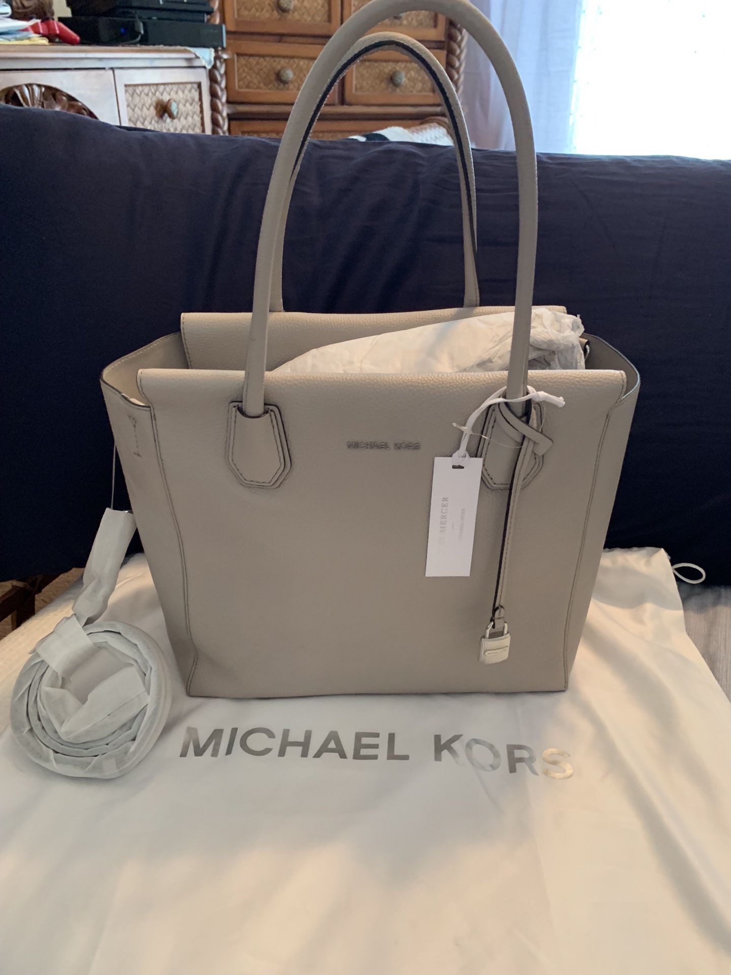 Michael Kors-Mercer Large Satchel Handbag- Color Cement - Brand New