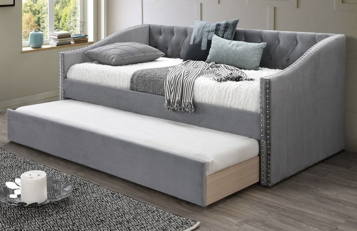 New Gray Velvet Daybed Sofa Bed Couch Twin Over Twin Bed