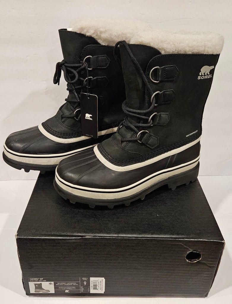 SOREL Caribou Size 9 Black Waterproof for Heavy Snow Women Boots / NEW