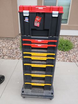 Craftsman VersaStack Tool Box + 7 Organizers on New DeWalt Rolling Cart PRICE: $250