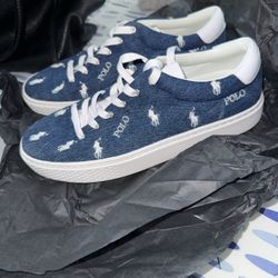 Polo by Ralph Lauren Pony Embroidered Canvas Denim Leather Sneaker Lace-Up
