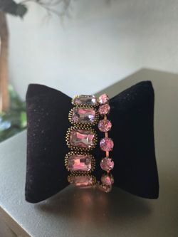 Pink Crystal Gold-Tone Statement Bracelet