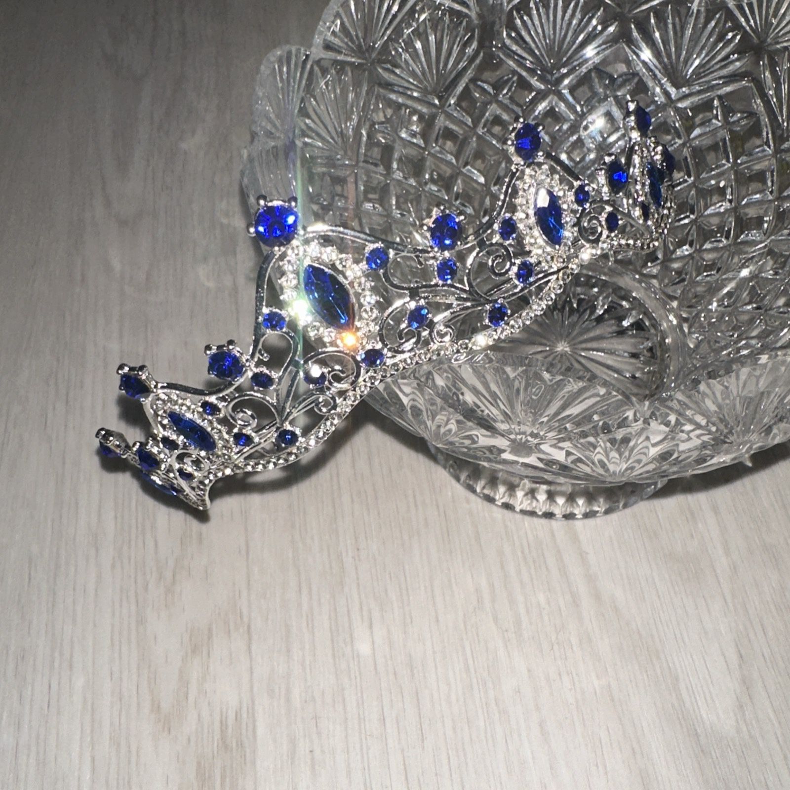 Blue Rhinestone & SILVER Princess Crown Tiara for Girls Birthday Hair Accessory