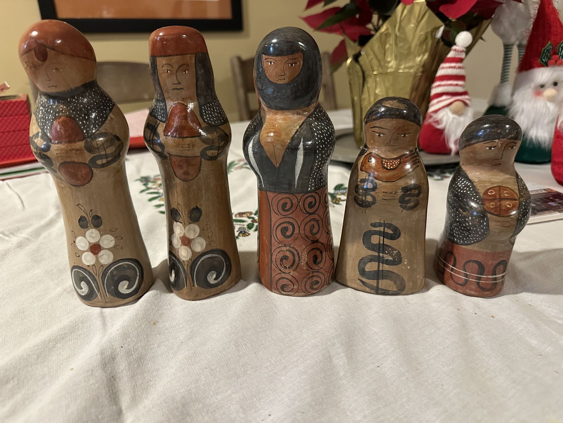 Tonala Pottery 5-Pc Christmas Nativity Figurines Mexican Folk Art (No Jesus)