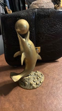 Brass Dolphin Figurine with Ball