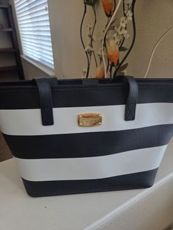Michael Kors Black and White Striped Tote Bag