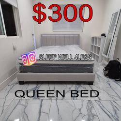 NEW QUEEN  BED FRAME AND MATTRESS 