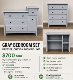Beautiful bedroom furniture set. dresses, desks, shelves.