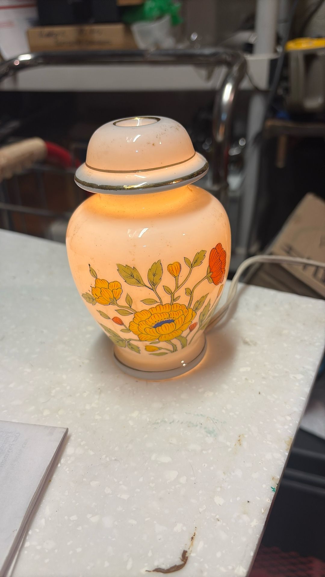Vintage I.W. Rice Frosted Glass Floral Night Light