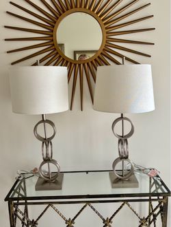 Set of 28”h Modern Silver Geometric Table Lamps