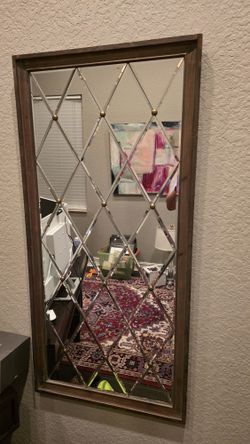 Stunning Diamond Beveled Wall Mirror with Wood Frame - 24"X50"