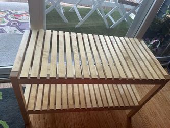 Wooden Slatted Bench with Bottom Shelf