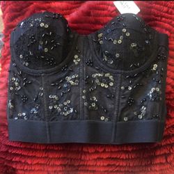 Forever 21 Blank Sequence corset New ,Wit Tag /Corset Negro S Con Etiqueta 