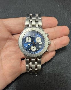 Krieger 7750 Marine Chronograph Blue Dial NOS Box Papers Swiss Chronom
