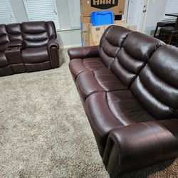 FOR SALE ITALIAN LEATHER THEATER RECLINING SOFA & LOVESEAT
