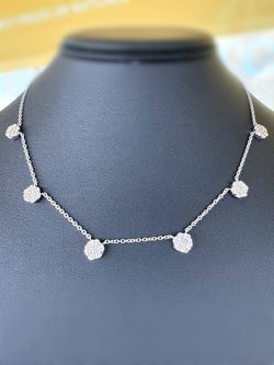 14k solid white gold 2.7CTW Natural Diamond Flower necklace 16” 1.6mm chain