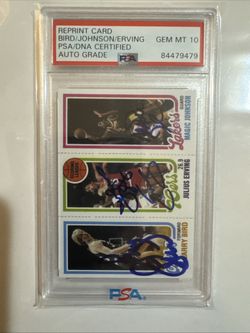 Reprint Card Bird/Johnson/Erving PSA/DNA Certified Auto grade PSA 10 GEM MINT