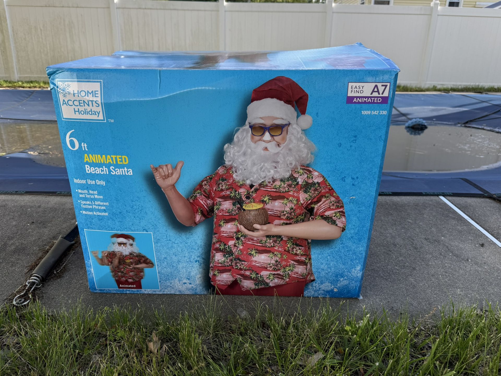 new Accents Holiday Animated 6 Ft Beach Santa Claus Speaking Motion Activated