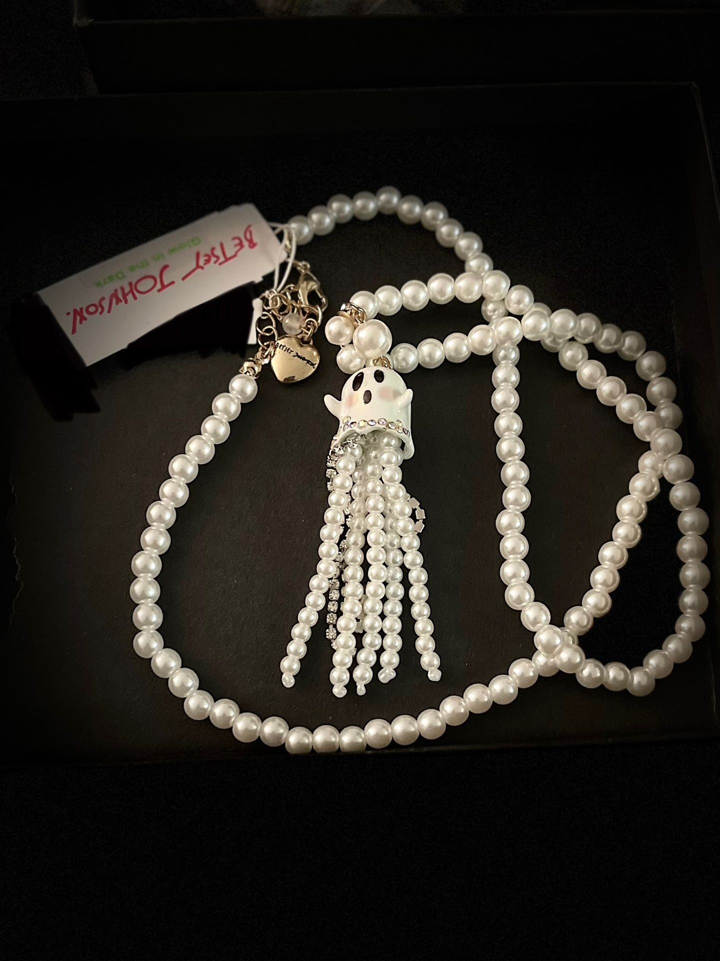 Betsey Johnson Ghost Fringe Pendant Long Necklace