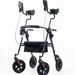 ELENKER All-Terrain Upright Rollator Walker, Stand Up Rolling Walker with 10’’Big PU Wheels and Adjustable Padded Armrests for Seniors from 4’8”to 6'4