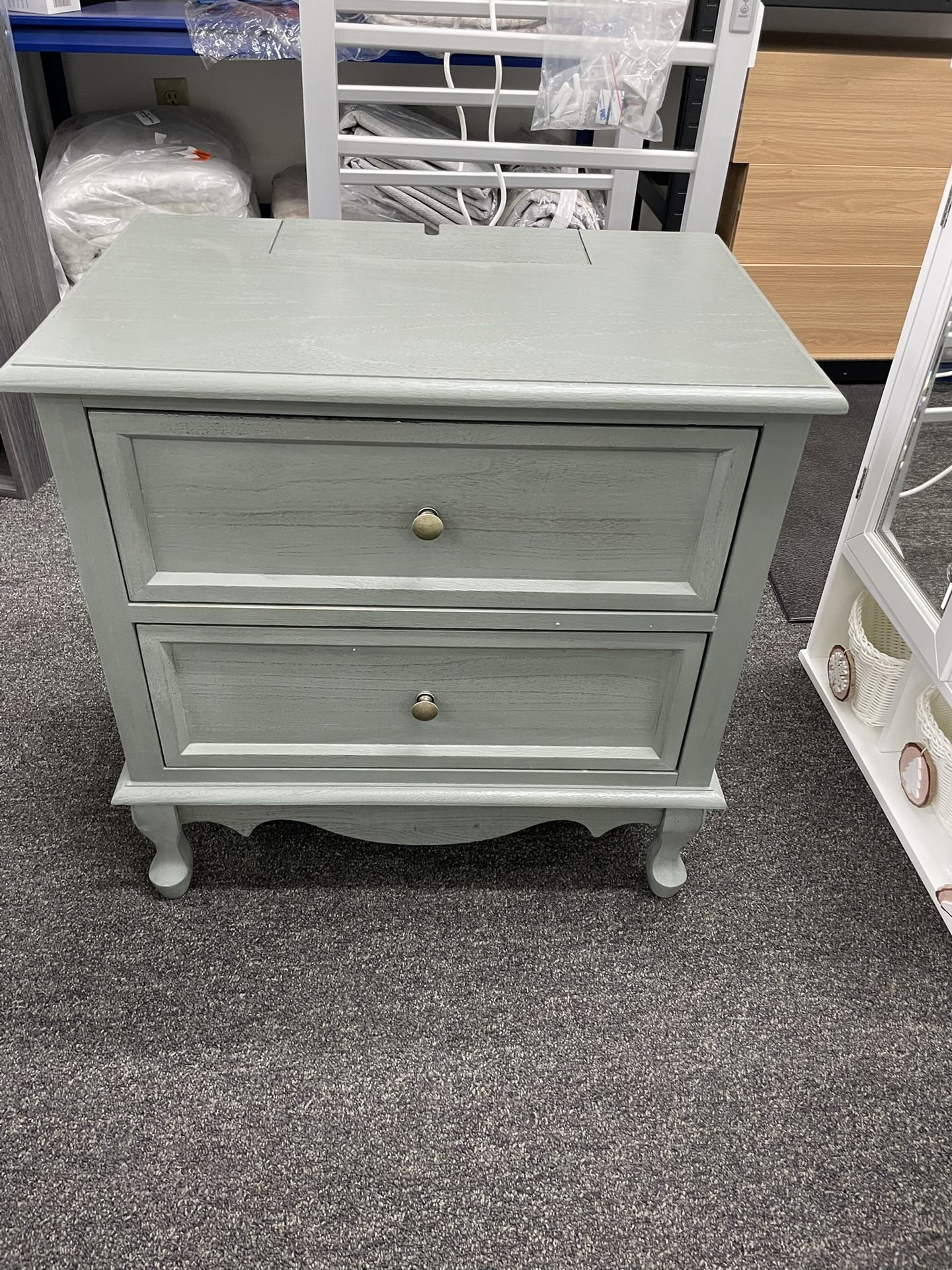 Assembled New Solid Wood Nightstand with Charging Station, Vintage Night Stand with Wood Legs
