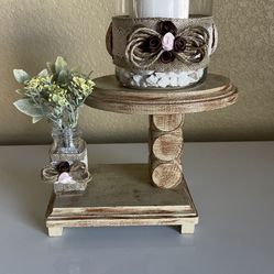 Wood Candle Stand W/ Candle