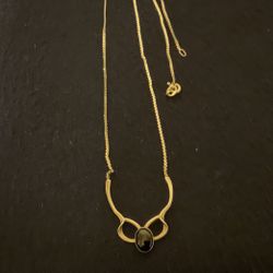 18”Sterling Silver (925) Necklace With Attached Pendant With Black Stone