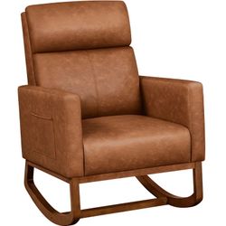 Faux Leather Upholstered Rocking Chair, Brown