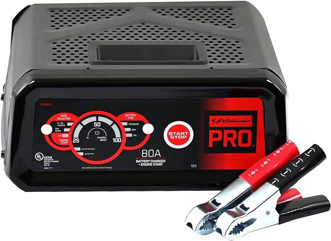 Schumacher Pro SPR1629 Fully Automatic Battery Charger and Jump Starter for Car, SUV, and Truck Batteries, 80 Cranking Amps Engine Start, 20-Amp Boost