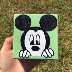 Handmade Mickey Mouse Hand Painted Disney Mickey Minnie Mouse And Friends Home Kids Room Decor Wall Art Black Paint Marker Acrylic Canvas Painting 