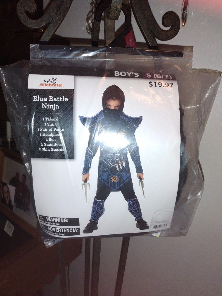 New Blue Battle Ninja Boys Costume Size Small (6/7)