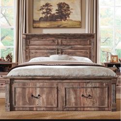 Farmhouse Full Size Bed Frame with 51" Tall Headboard, Wood Platform Bed Frame with 20" Tall Roman Column Decoration Footboard & 2 Large Storage Drawe