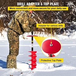 Ice Auger, 8" Diameter Ice Fishing Auger Drill Bit, 39" Length Nylon Corless Ice Augers for Ice Fishing with Extra 11.8" Extension Rod, Drill Adapter,